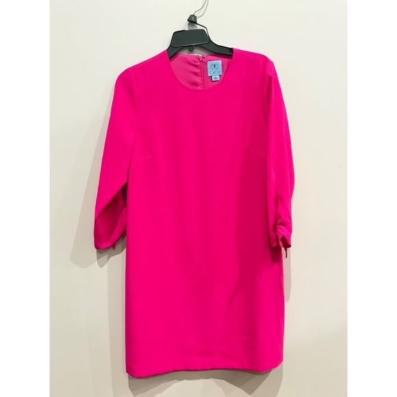 CeCe Dresses & Skirts - CeCe Hot Pink Tie Cuff Shift Dress Size 8 3/4 Sleeve Round Neck Mini